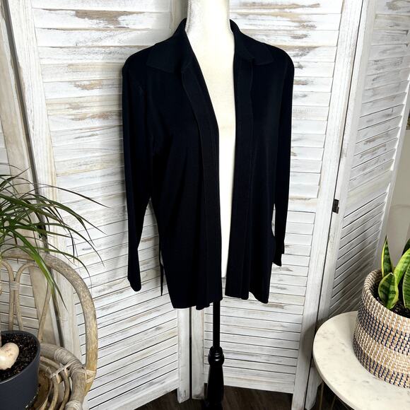 MISOOK Women's Size Petite Large Open Front Collared Knit Blazer Black Career - Picture 3 of 12